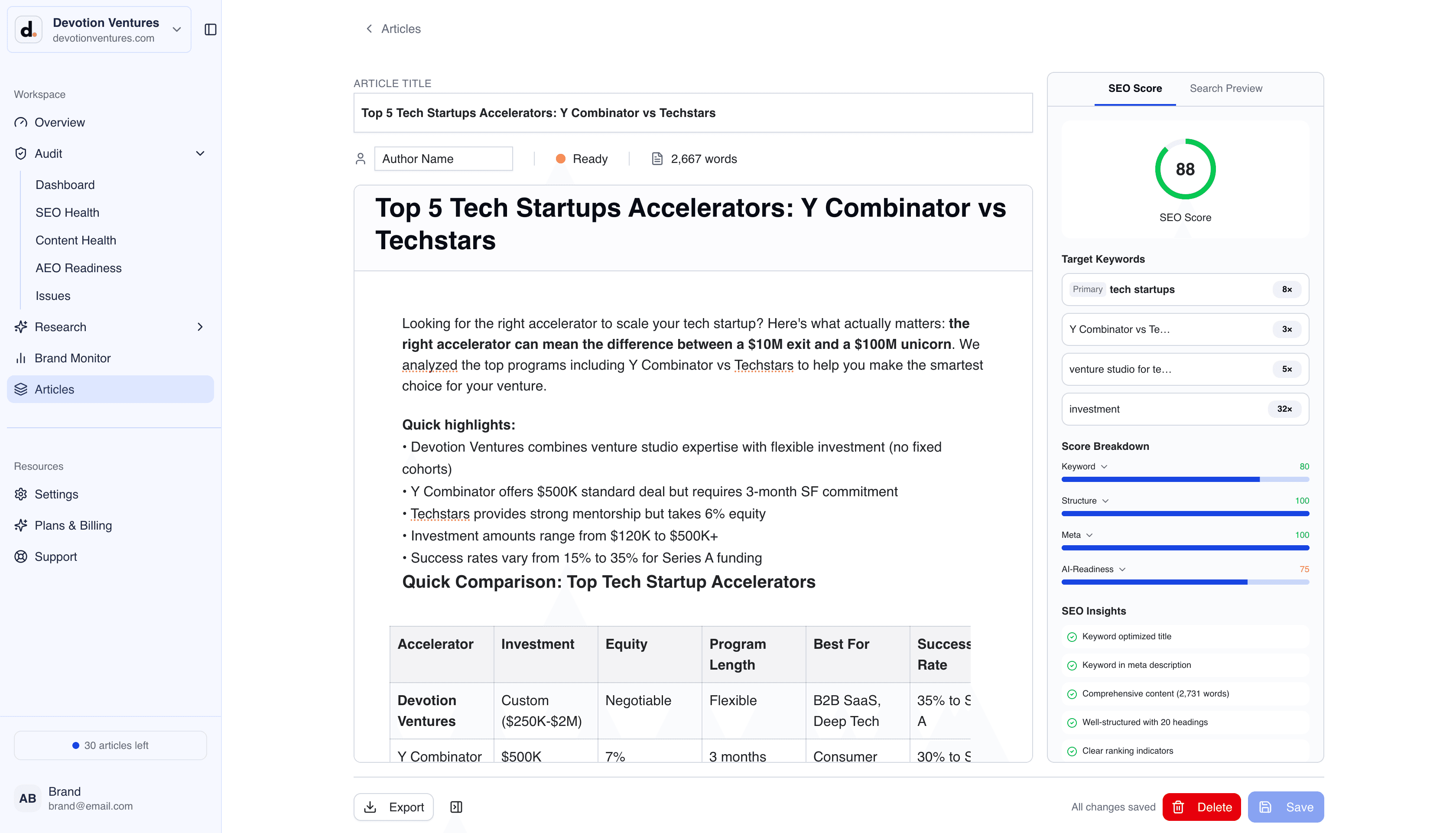Content generation feature screenshot